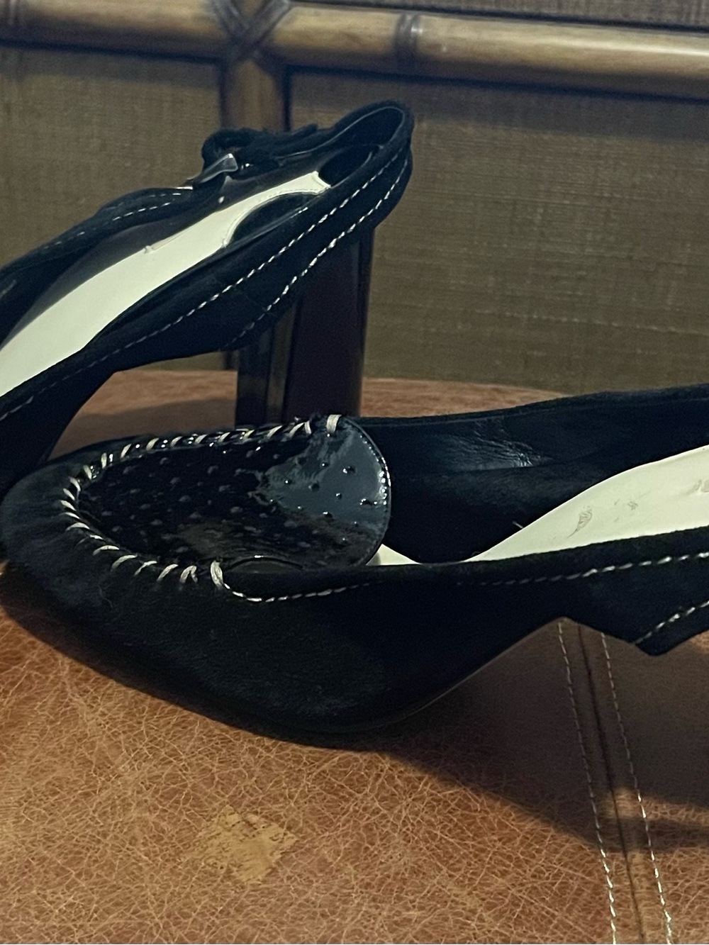 Max Studio Black Suede & Patent Leather Slingback Loafers w 4" heels